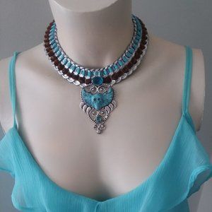 Handmade recycled Skull Angel statement necklace choker OOAK